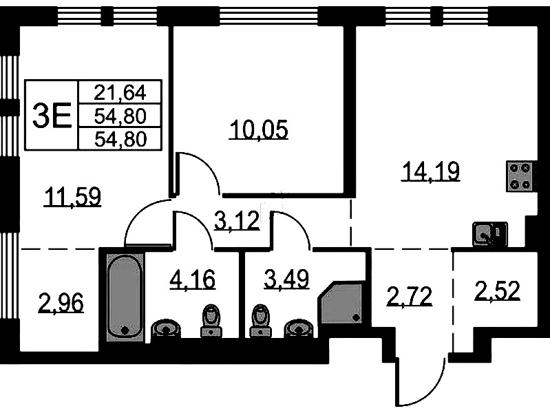 2-комнатная квартира 54.8 м², 2/15 эт., ЖК «Невская Долина»